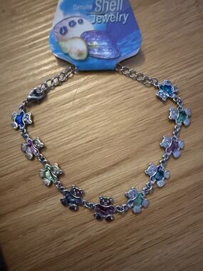 Teddy Bear Bracelet With Colorful Genuine Shell Accents & Adjustable Chain For W